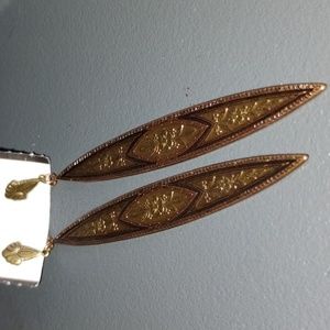 Vintage Long Earrings Copper/Gold Tone Floral Engraved